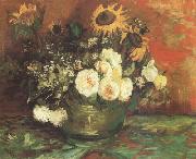 Vincent Van Gogh Bowl with Sunflowers,Roses and other Flowers (nn040 France oil painting reproduction